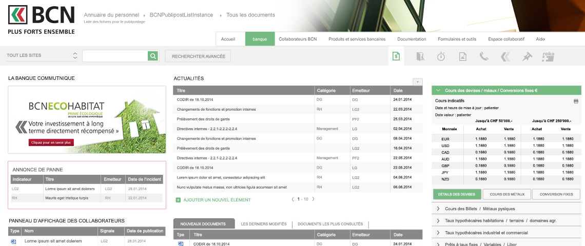 Intranet de la BCN Intranet de la BCN